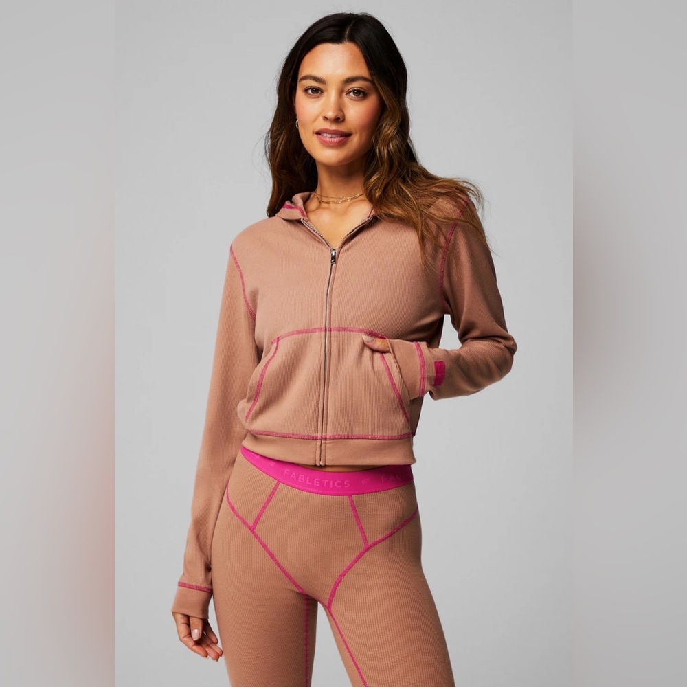 Fabletics Zip up Waffle Hoodie in Teddy Fuchsia Size Small